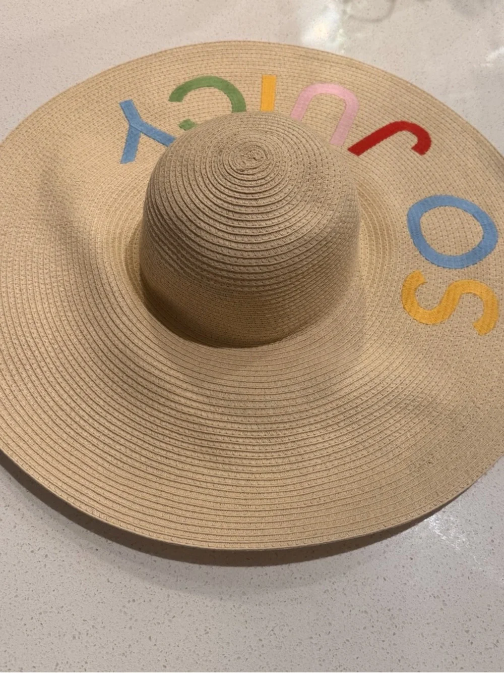 Juicy Couture So Juicy Floppy Straw Sun Hat Multicolor Embroidered OS - Picture 4 of 6